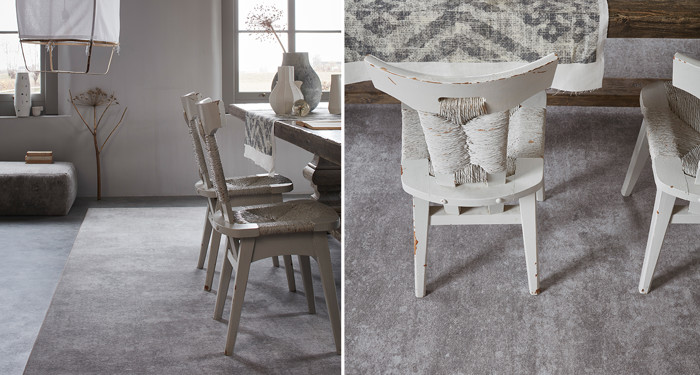 combineer een betonlook vloer met vloerkleed en geef net dat extra beetje comfort  - Dessp & Ex tapijt