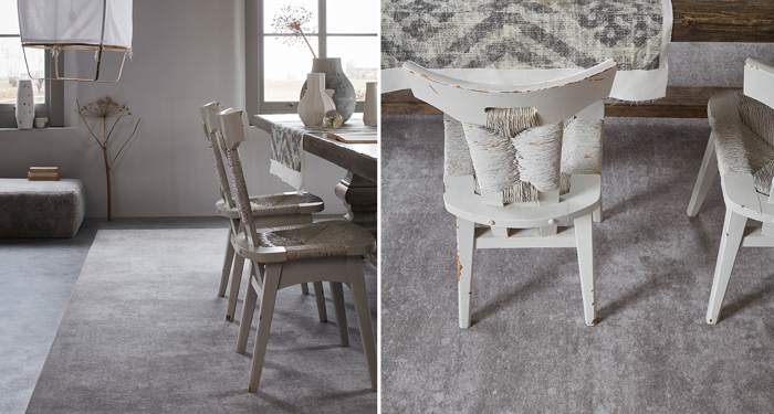 combineer een betonlook vloer met vloerkleed en geef net dat extra beetje comfort  - Dessp & Ex tapijt